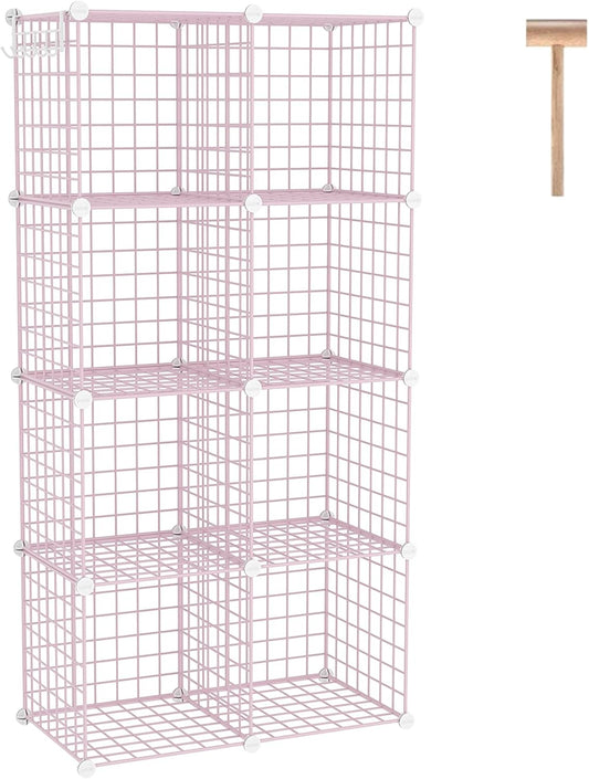 C&AHOME Wire Cube Storage, 8 - Cube Organizer Metal C Grids, Modular Shelves Units, Closet Organizer, Ideal for Home, Office, Living Room, 24.8" L x 12.4" W x 48.4" H, Pink UWCS3008P