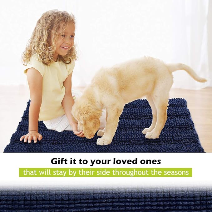 KGORGE Small Bathroom Rugs - Non Skid Absorbent 20" W x 32" L Kitchen Rugs and Mats Washable Microfiber for Bath Shower Indoor Outdoor Easy Wash Area Carpet, Navy Blue, 1 Piece