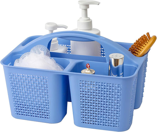 UUJOLY Plastic Portable Shower Caddy Basket Bucket, Cleaning Shower Basket with Handle Compartments Storage Basket Organizer for Bathroom Kitchen College Dorm Sink, Dark Blue