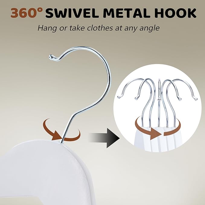 Wooden Hangers 20 Pack, Smooth Wood Hangers with 360° Swivel Hook & Notches, Slim Coat Hanger Wooden for Closet, White