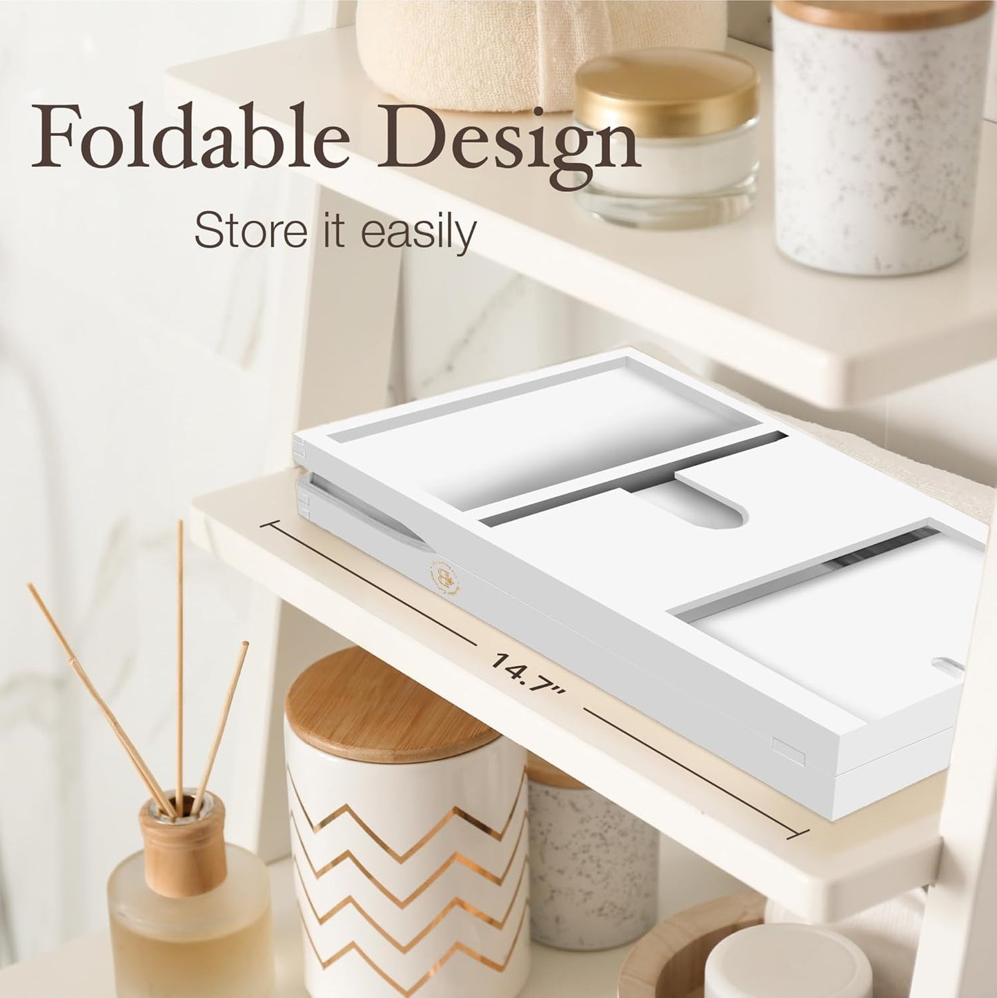 Bathtub Tray - Expandable White Bamboo Bath Tray for Tub with Wine Glass Holder, Book & Tablet Stand - Wooden Bathtub Caddy Tray for Bathroom Accessories, Spa Relaxation, Housewarming & Wedding Gift