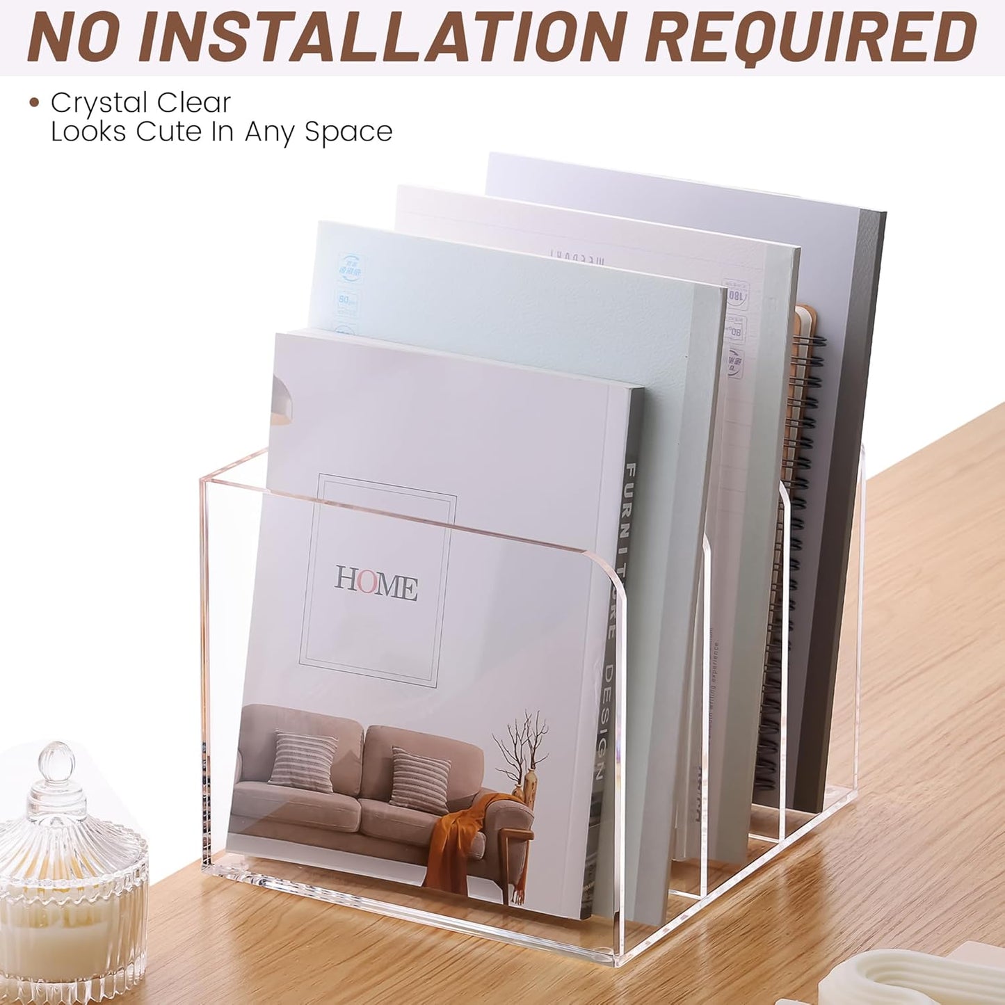 SANRUI Acrylic Magazine Holder Desk Organizer, Clear File Organizer with 3 Vertical Compartments, Magazine File Holder for Home Office, Classroom,B5 Size