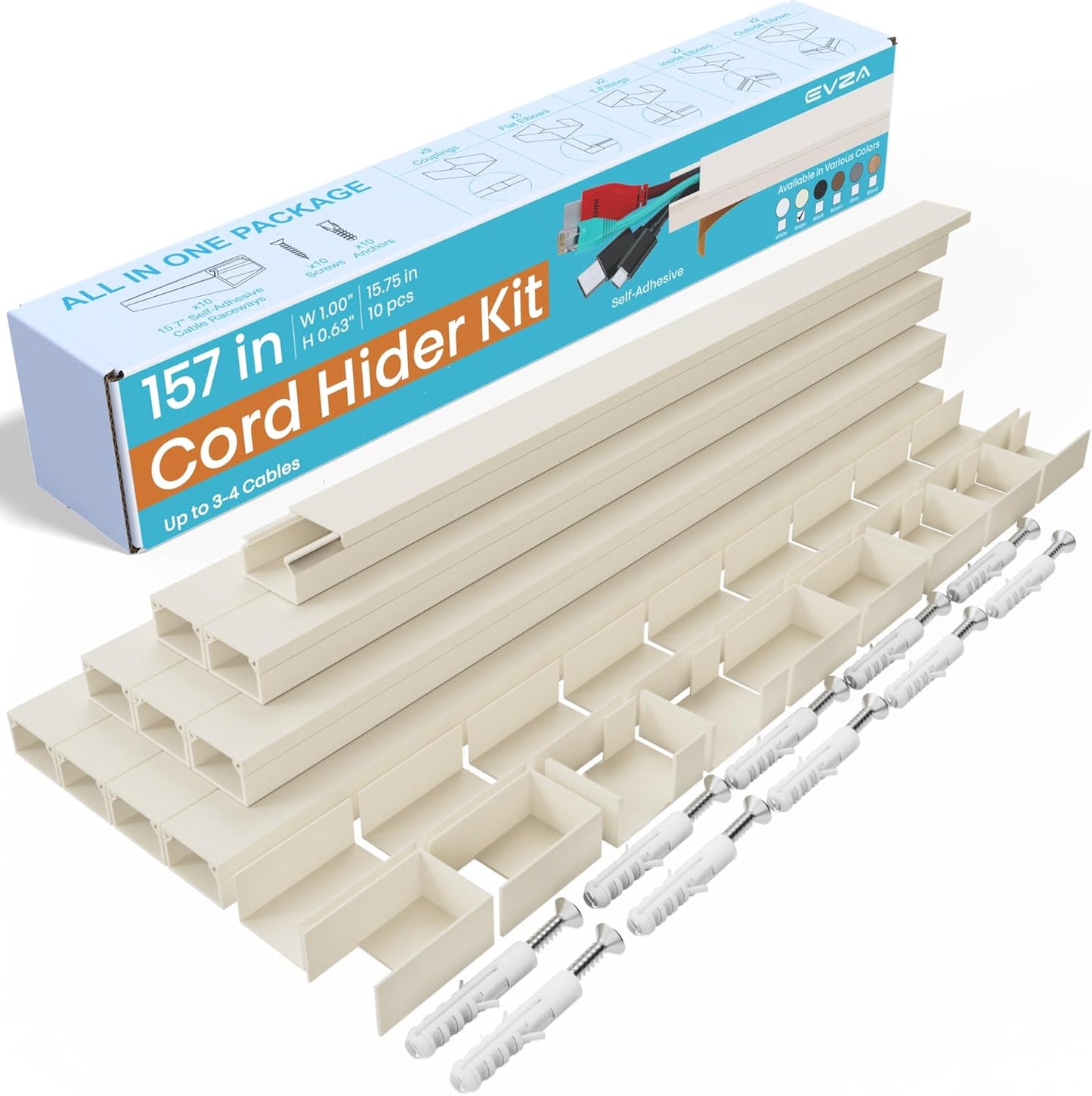 Beige Cord Cover Wire Hiders - 157in Cord Hider Wall Mounted TV, Cable Cover Wall Wire Hider for Cords, Hide Wires Along Wall, Cord Concealer Cable Channel, Cable Raceway, Wire Molding for Wall