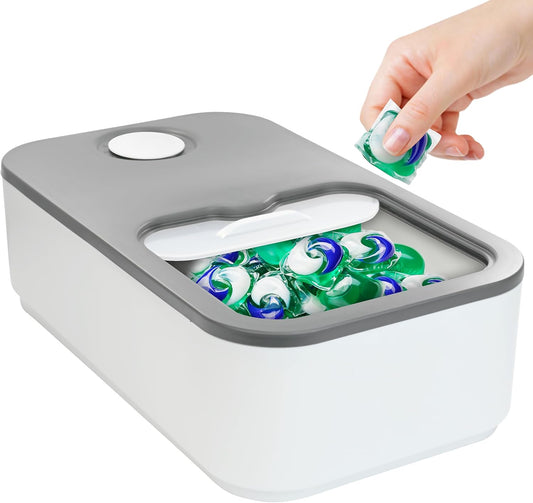 Skywin Large Laundry Pods Container with Slide Lid, Laundry Pod Holder 15 x 8.7 x 4.5 In, Holds 11 Pounds OR 120-150 Pods, Laundry Pod Container, Dishwasher Pods Container (White)