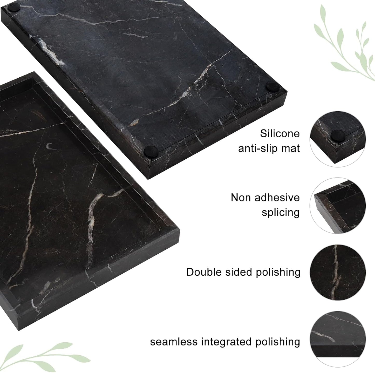 Brown Marble Tray,Pure Natural Vanity Tray,Marble Tray for Kitchen Counter Non-Ceramic/Non-Resin,Stone Trays 12 x 8 inch