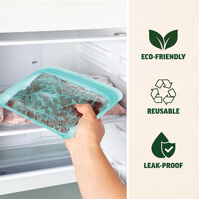 Zenlogy Reusable Silicone Snack Bag, Air-Tight Multi-Use, Freezer and Microwave Safe Food Storage Containers, Eco-Friendly alternative to plastic bags, 4 Pack (1 Snack, 2 Sandwich, 1 Half Gallon Size)