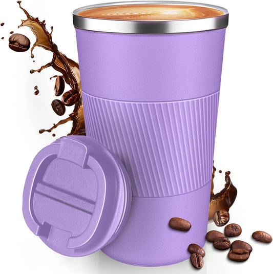 17OZ Travel Coffee Mug Insulated Coffee Cup with Spill Leak Proof Lid, Portable Stainless Steel Tumbler Reusable Hot and Cold Water Mug for Car, Daily, Camping- Purple