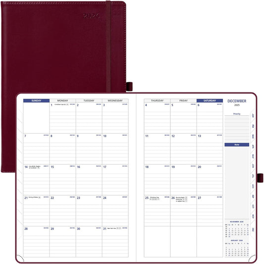 POPRUN Monthly Planner 2026-2027 (Large-8.25'' x 11.75''), 16 Months Calendaer (Dec 2025-Mar 2027) Appointment Book with Stair Tabs, Inner Pockets, Pen Holder, PU Leather Softcover - Burgundy