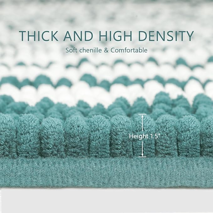 Tindbea Bathroom Rugs Set 2 Piece, Extra Soft and Absorbent Fluffy Striped Chenille Bath Mat Rug Set (Denim Blue, 20" x 32" Plus 16" x 24")