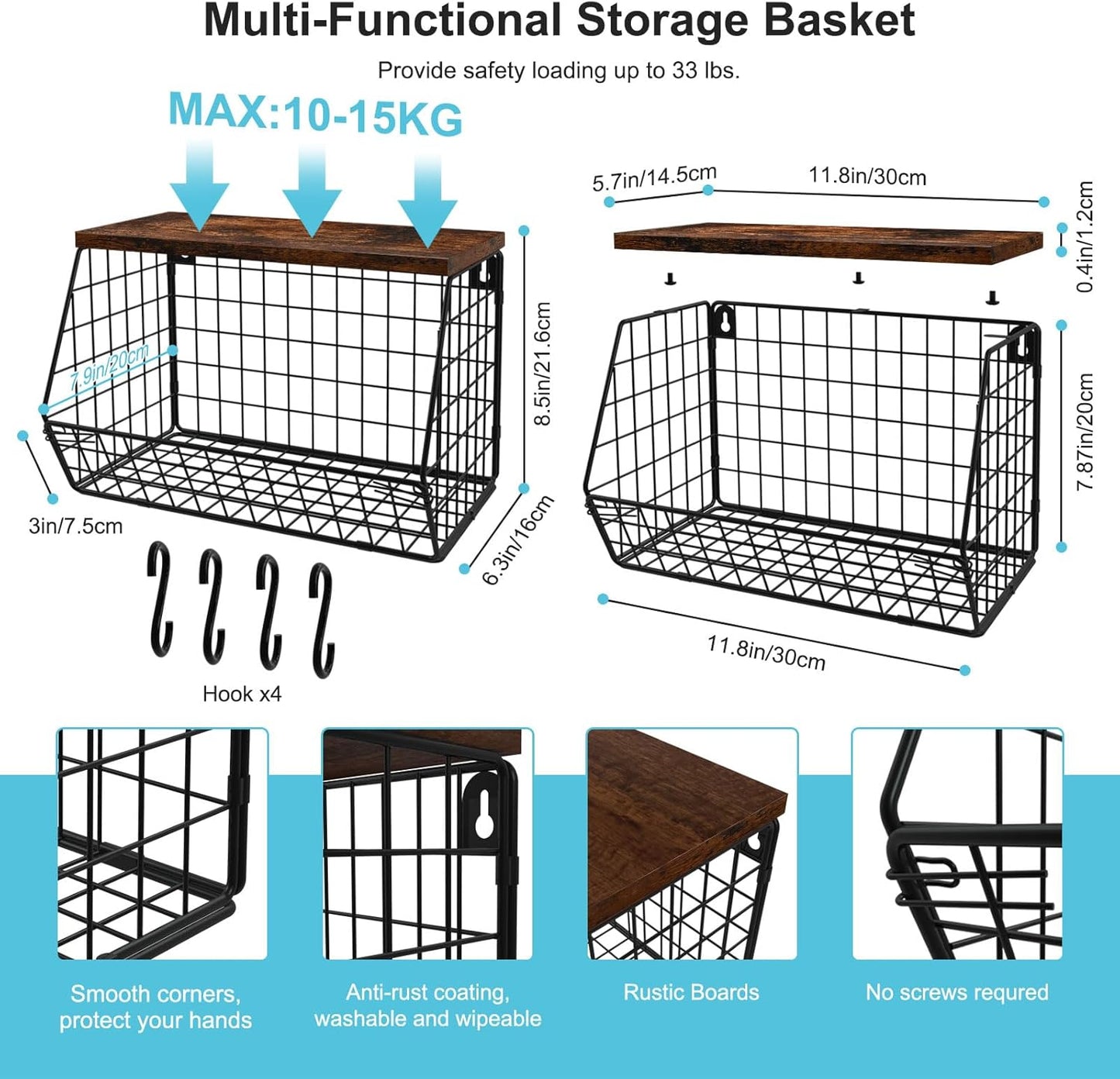 Laundry Room Shelves Wall Mounted with Storage Basket - Stackable Wire Wall Shelves Organizer for Towels, Detergent, Tissues | Space-Saving Over Washer & Dryer, Small Spaces(11.8"Wx7.9"Dx8.5"H)