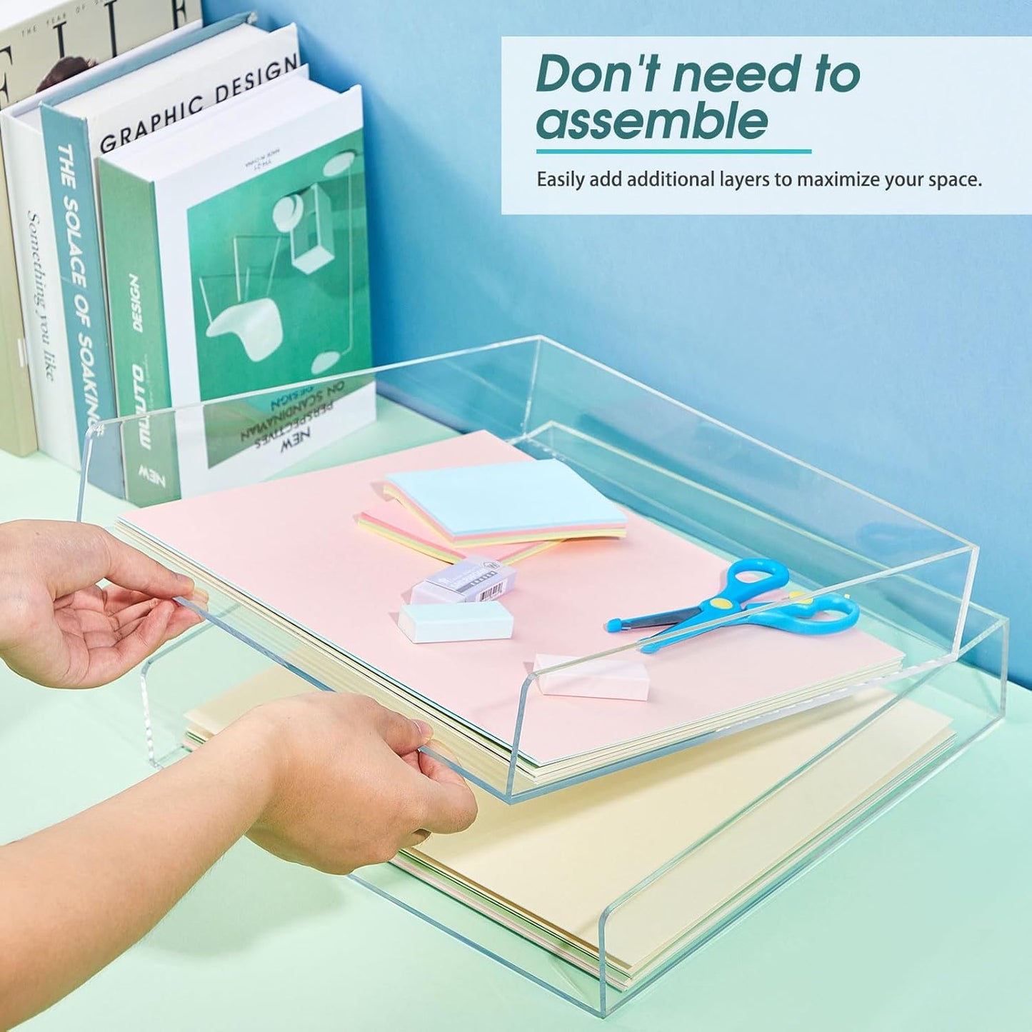 Yulejo 2 Pcs 12.4 x 12.4 x 2.36" Acrylic Desk Organizers Accessories Paper Storage Tier File Office Organizer Tray Stackable Document Clear Desk Accessories for Office Workspace Organization