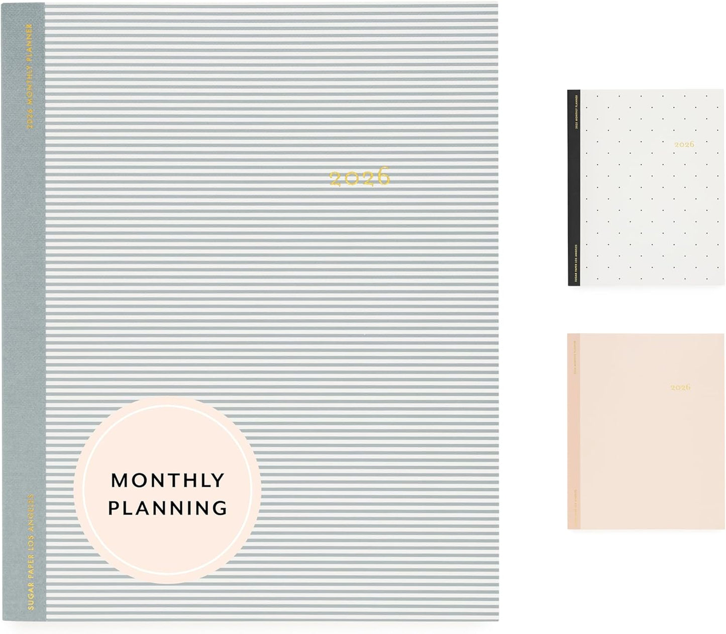 Sugar Paper 2026 Monthly Planner, January to December, 8" x 10", Calendar for Women, Flexible Matte Paper Cover, Fabric Tape Stitch Binding, 12 Month, Blue Pinstripe