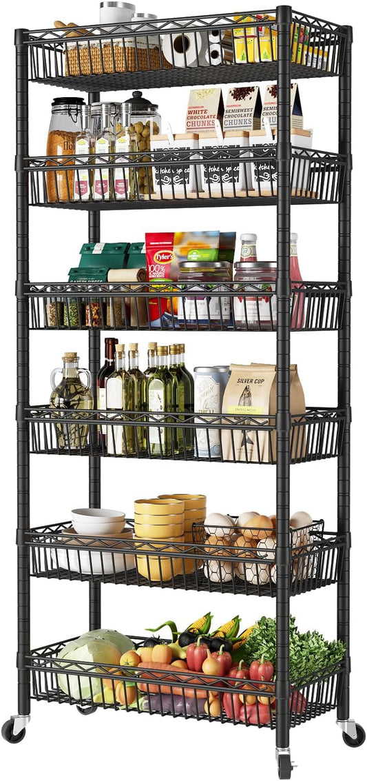 SINGAYE Shelf 6 Tier Wire Shelving Unit Adjustable Storage Shelves Big Basket Rack for Garage Kitchen Office Pantry Laundry Room Organizers13.5 D x 30" W x 65" H Black