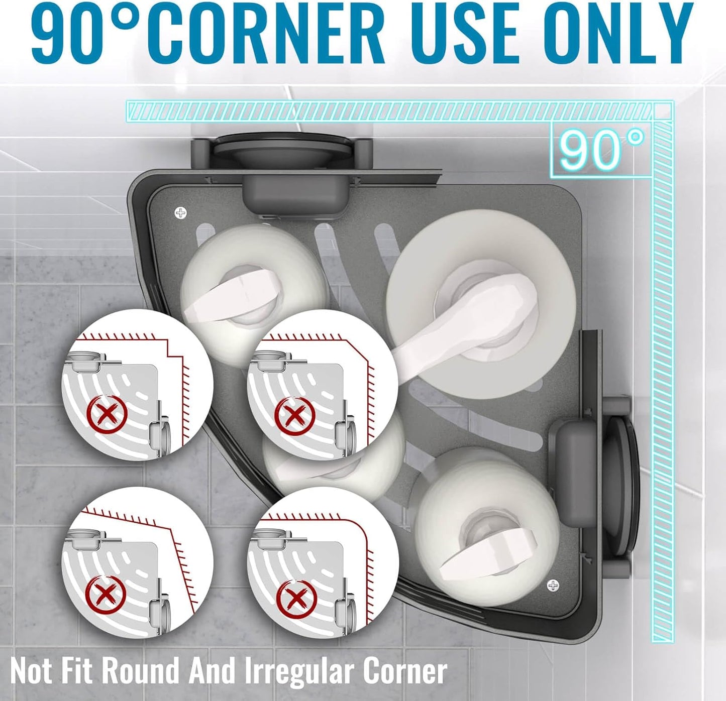 Onemake Corner Shower Caddy Suction Cup, Aluminum Wall Mounted Organizer Shelves Storage Rack with Towel Bar for Small Bathroom Grey