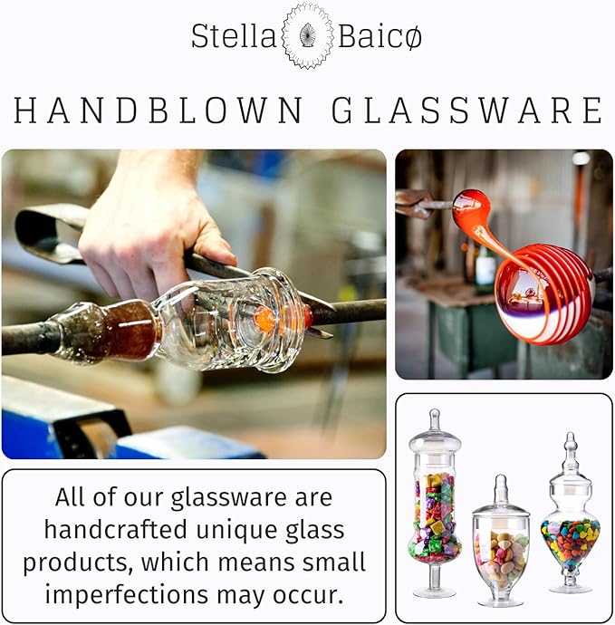 Stella Baic Set of 3 Iridescent Apothecary Jars with Lids, Glass Candy Jars for Candy Buffet, Decorative Jars for Display, Party and Wedding