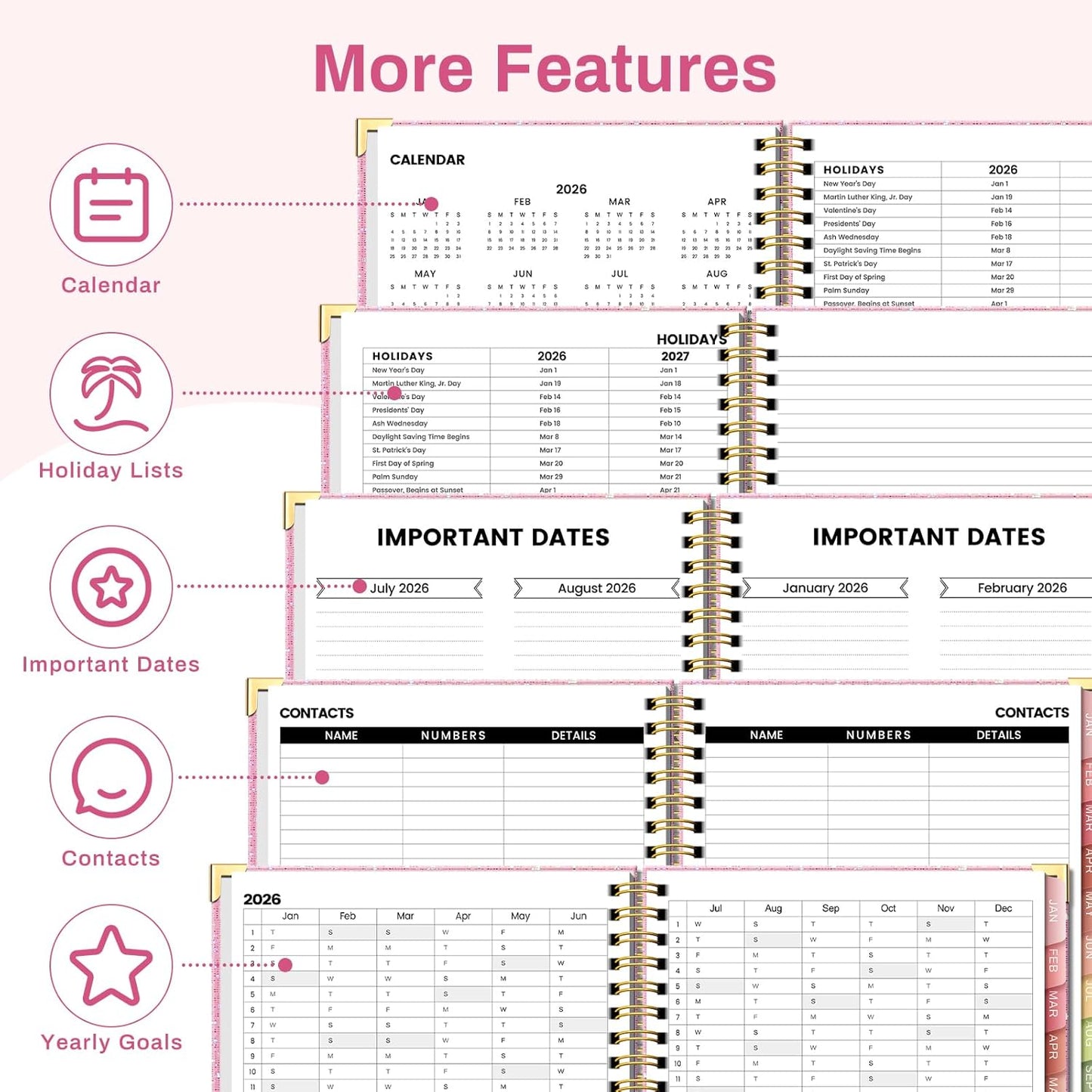 2026 Planner Hardcover Weekly & Monthly Calendar Planner for Women Jan 2026 - Dec 2026 8.5" x 11" Daily Agenda Book with Tabs Spiral Bound Inner Pocket Perfect for School Office, Pink
