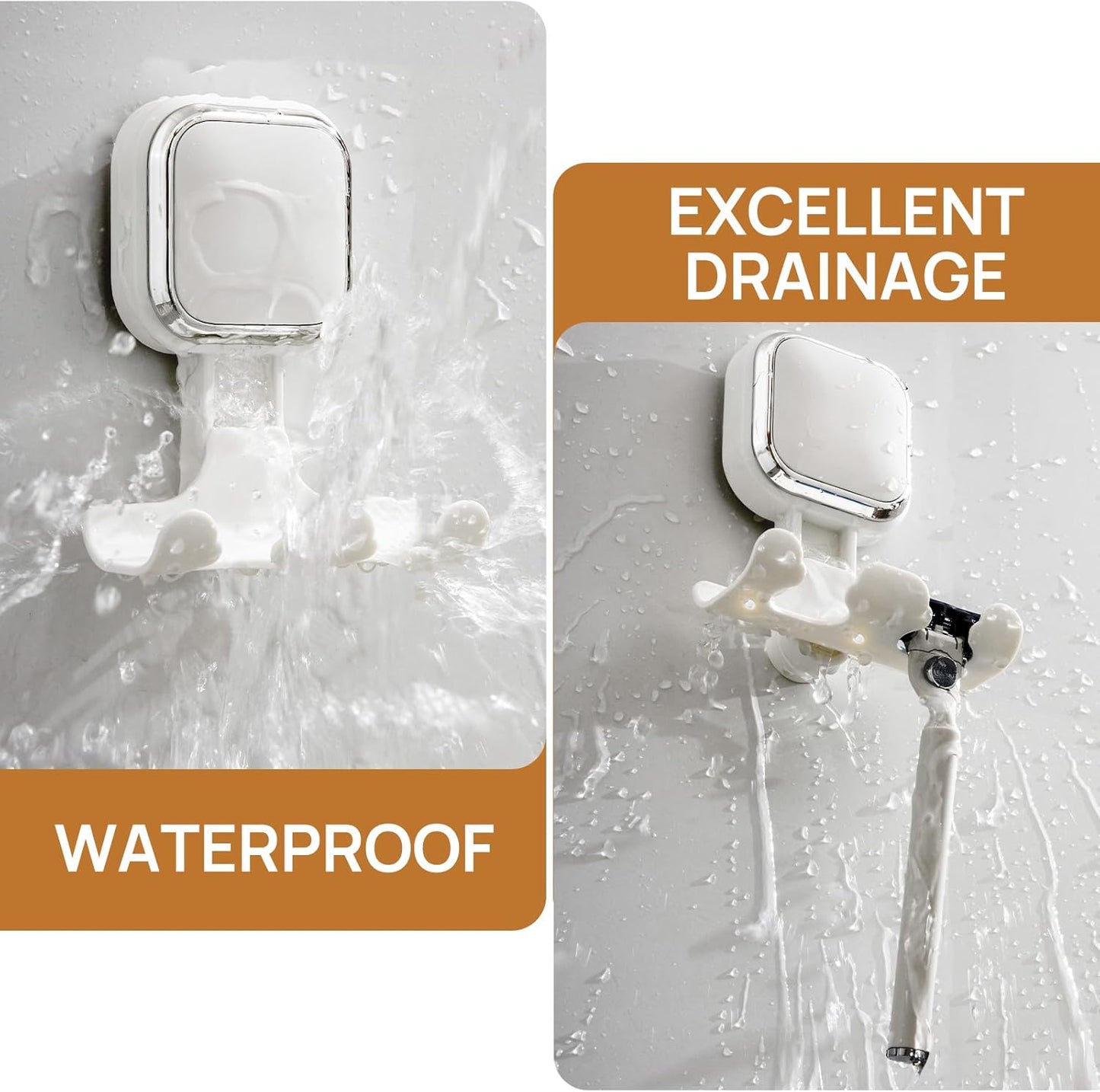 LEVERLOC Vacuum Suction Cup Razor Holder for Shower 2 Pack, Heavy Duty Shower Hooks for Towel, Loofah, Razor, Cell Phone, Damage-Free Hanging Plated Suction Cup Hooks, Easy to Install and Reuse, White