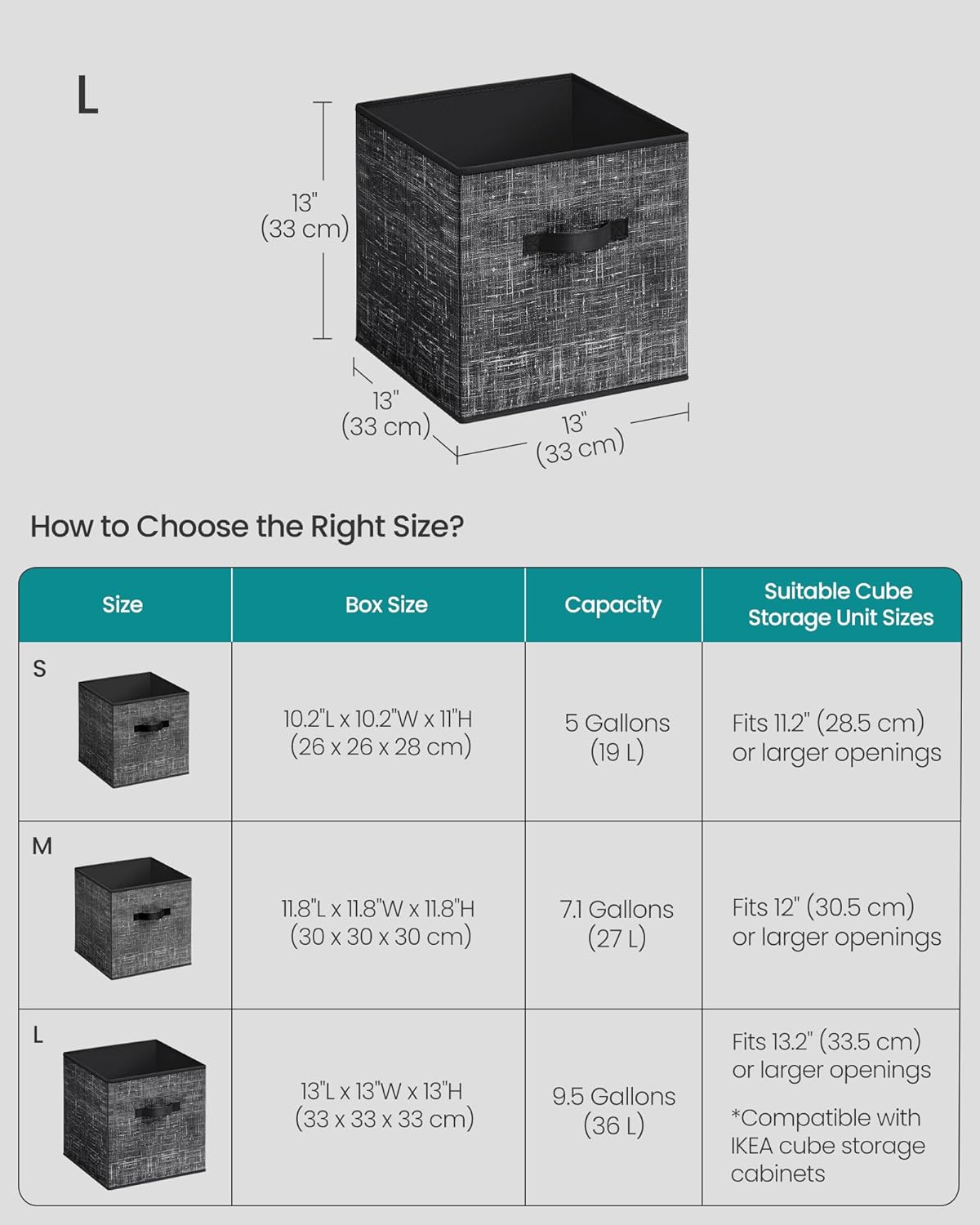 SONGMICS Storage Cubes, 13 x 13 x 13 Inches Non-Woven Fabric Bins with Double Handles, Set of 10, Closet Organizers for Shelves, Foldable, for Clothes, Ink Black UROB133B01