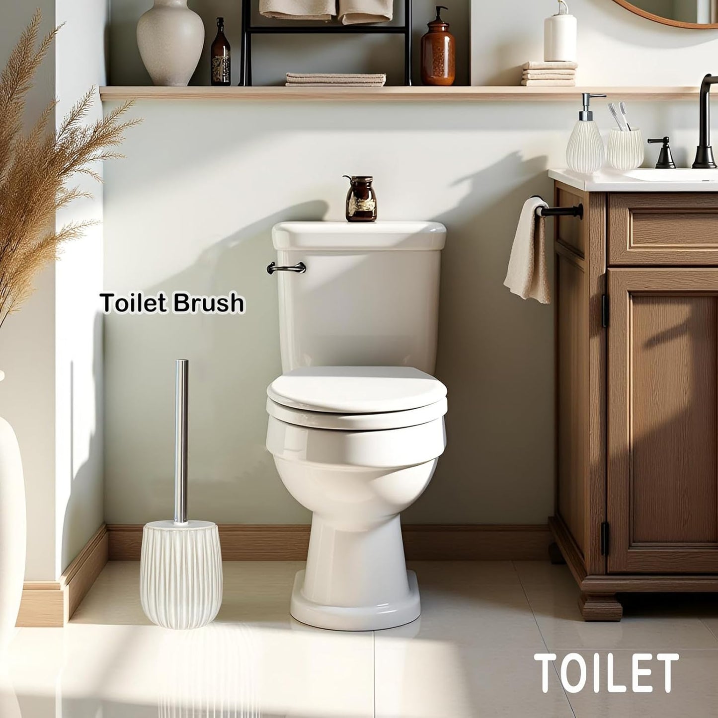 Ceramic Bathroom Accessory Set, White Bathroom Set, Caahanjia Bathroom Accessories Set 4 Pieces, Toilet Brush, Lotion Dispenser, Soap Dish, Toothbrush Cup, Modern Bathroom Décor (13 Ounce)