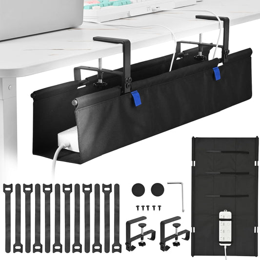 28" Under Desk Cable Management Tray- Clamp/Screw Mount Desk Cable Organizer Cable Tray Hiders for Office&Home