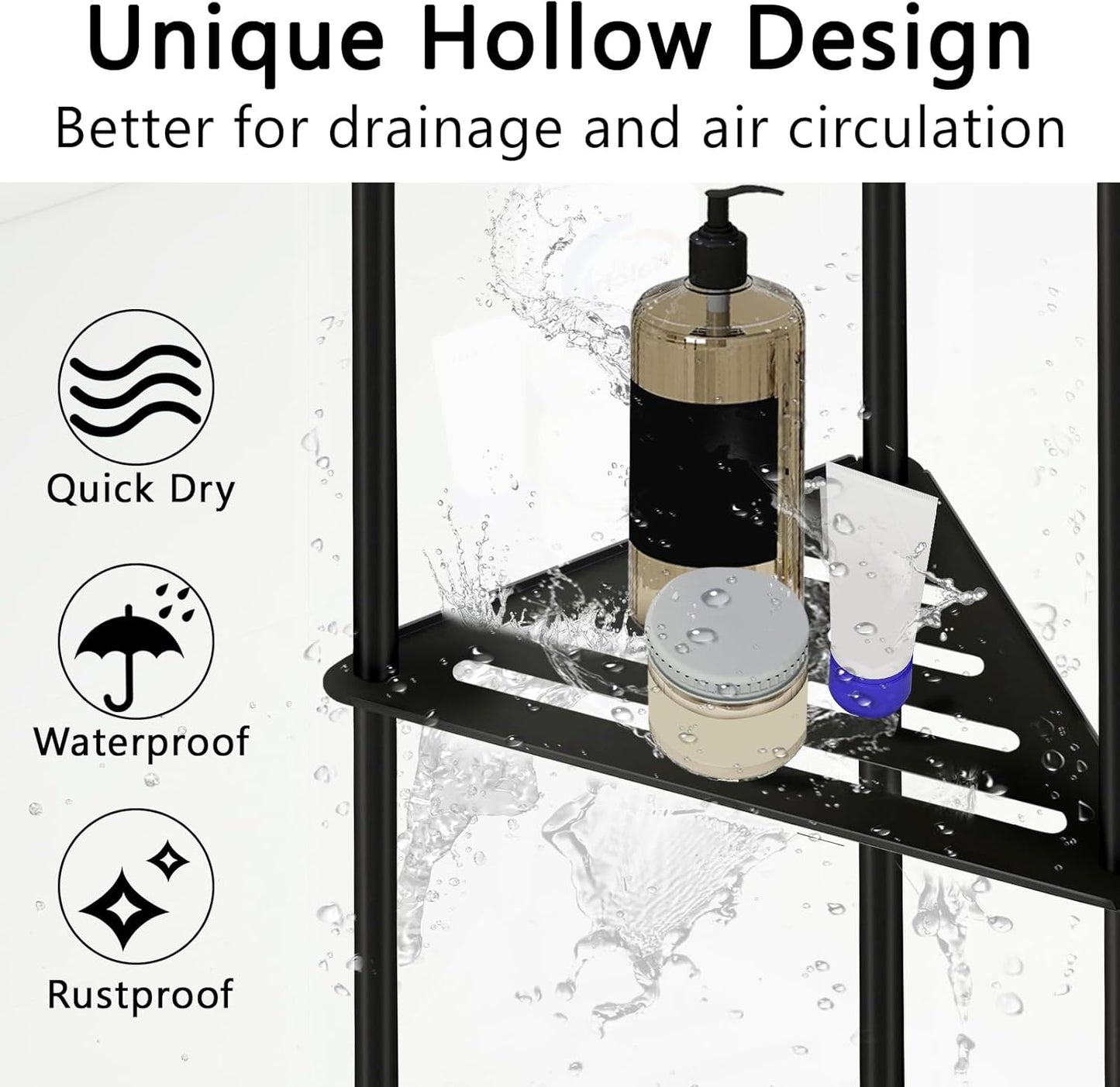 Standing Shower Caddy Corner, 3 Tier Stainless Steel Shower Organizer Stand, Rustproof Corner Shower Shelves, Corner Shower Caddy Bathroom Shower Stand, Black