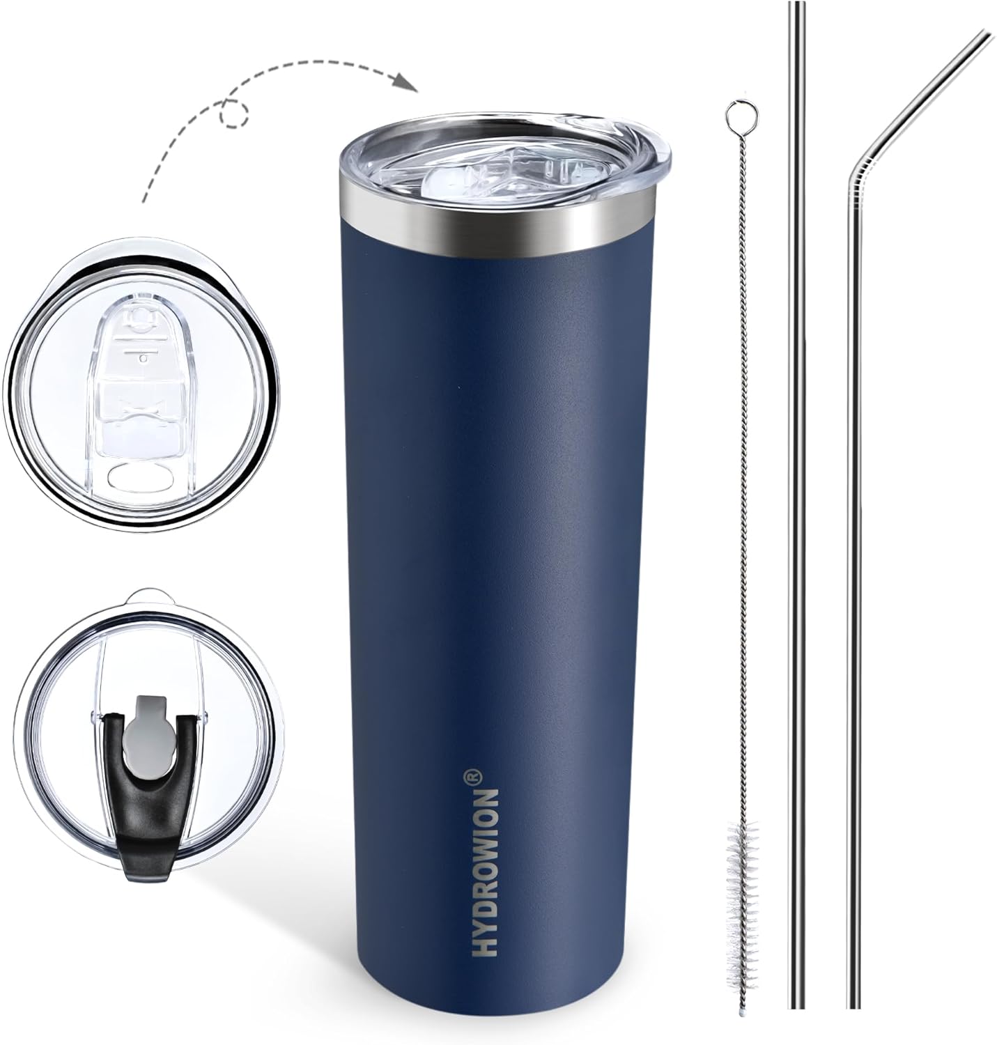 HYDROWION Triple-Insulated Tumblers - Stainless Steel with Lid and Straw, 20 oz Water Bottle, Stainless Steel Cups, Coffee Travel Mug for Home & Office Navy Blue
