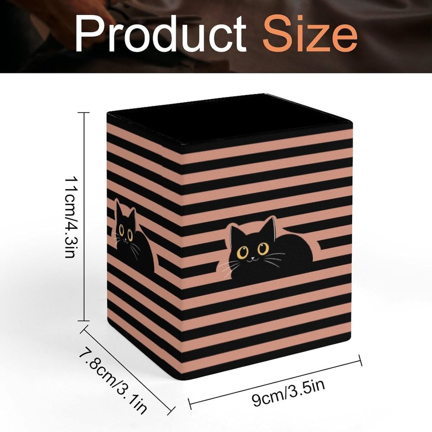 Square Pen Holder & Pencil Organizer for Desk - Office Storage Organizer, Markers/Makeup Brushes/Scissors Holder, Compact Desk Decor Accessories for Home Classroom School(Cute Cat)