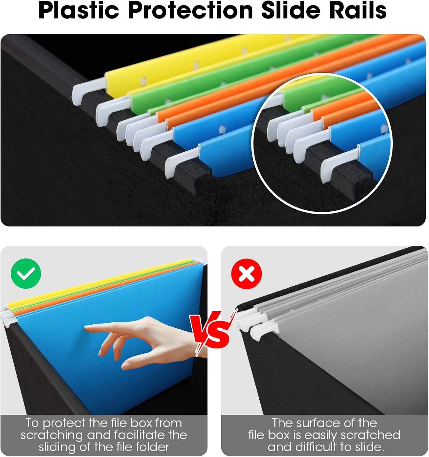 File Organizer Boxes with Lid, Linen Hanging File Storage Boxes with Handle, Collapsible Document Filling Boxes for Letter/Legal Folder, Portable File Box for Office/Decor/Home (4 Pack, Black)