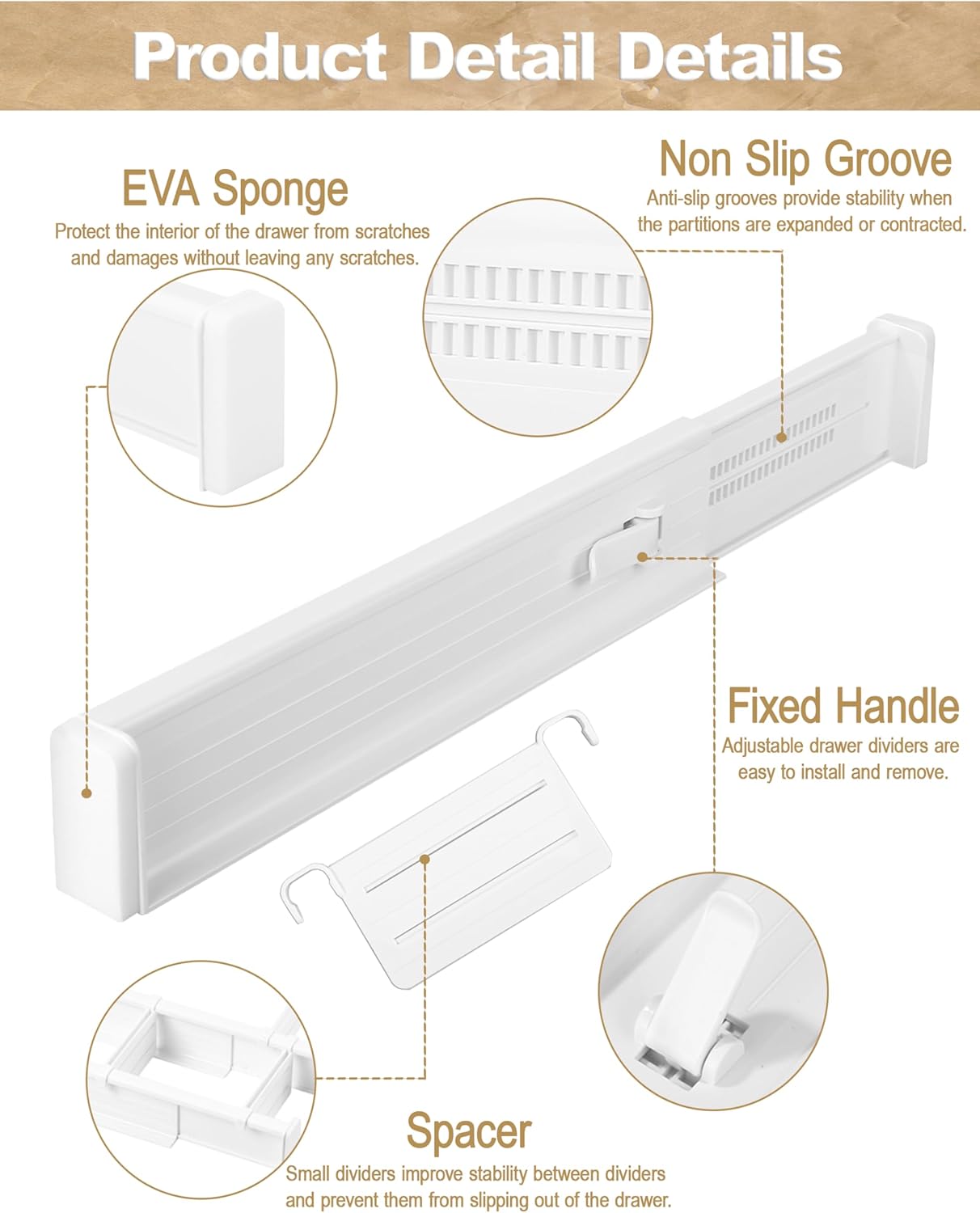 CeeVian Adjustable Drawer Organizers Set 8 Piece ABS Plastic Dividers with EVA Padding Splitter Plastic Drawers Separators for Wardrobes, Kitchen, Office & Bathroom Storage(White)
