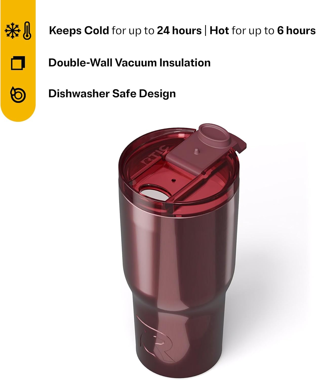 RTIC 20oz Essential Tumbler with Lid, Ceramic Lined, Insulated, Stainless Steel, Metal, Double Wall Vacuum-Insulation, Travel Cup for Iced Coffee, Tea, Hot and Cold Drink, Vintage Rose Metallic