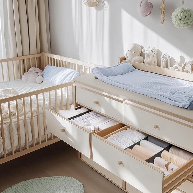 Criusia Drawer Organizer Clothes, 10 Pack Dresser Organizer for Baby Clothes, Underwear, Sock- Foldable Closet Organization and Storage Dividers Bins for Nursery, Bedroom (Black)