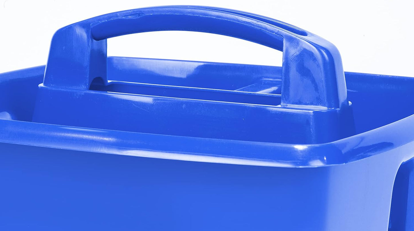 Storex 3-Compartment Small Caddy – Multipurpose Classroom Organizer with Handle, Blue, 5-Pack (00947E06C)