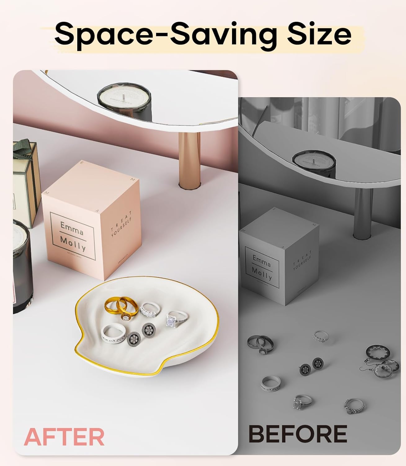 Jewelry Dish for Rings & Necklaces – Aesthetic Ceramic Jewelry Organizer Tray Shell Shaped White Plate Jewelry Holder & Storage Tray for Dresser Vanity Bathroom Nightstand or Gift for Her