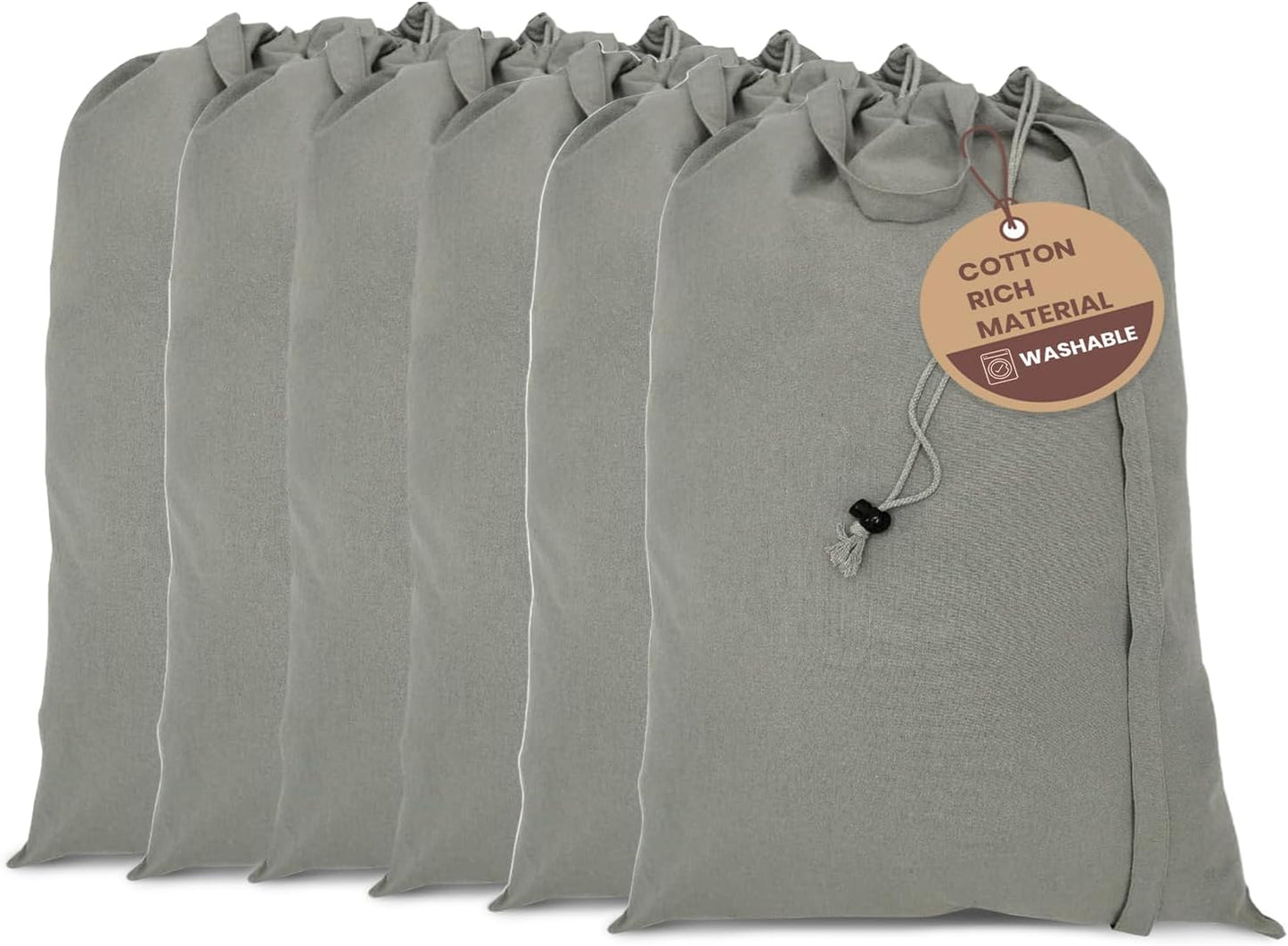 LFH Home Cotton Canvas Large Laundry Bag with Handle, Heavy Duty Drawstring Closure Washable Laundry Bags, School Travel, Home, Hotel, College Dorm, Organizer Sack, Toys Clothes 28x36 (Pack of 6)-Grey