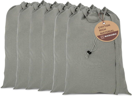 LFH Home Cotton Canvas Large Laundry Bag with Handle, Heavy Duty Drawstring Closure Washable Laundry Bags, School Travel, Home, Hotel, College Dorm, Organizer Sack, Toys Clothes 28x40 (Pack of 6)-Grey