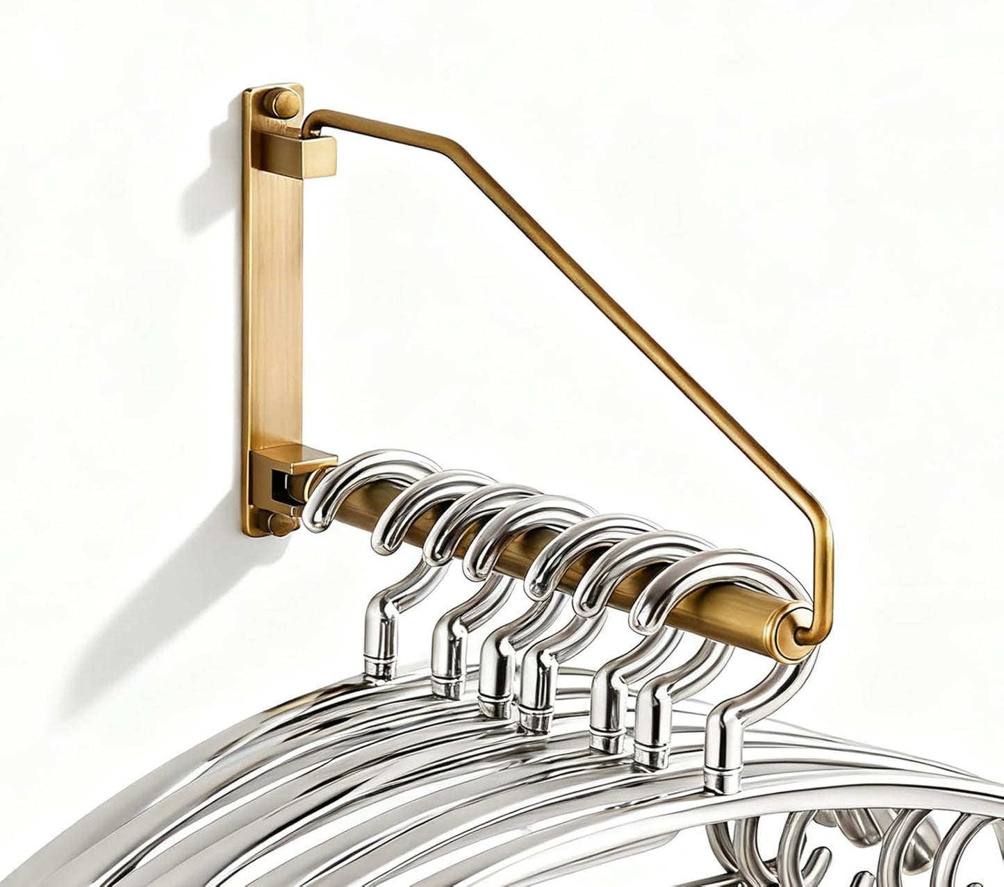 Folding Wall Mounted Clothes Hanger Rack Clothes Hook Solid Brass with Swing Arm Holder Clothing Hanging System Closet Storage Organizer Heavy Duty Drying Rack Wall Mount, Antique Brass