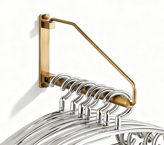 Folding Wall Mounted Clothes Hanger Rack Clothes Hook Solid Brass with Swing Arm Holder Clothing Hanging System Closet Storage Organizer Heavy Duty Drying Rack Wall Mount, Antique Brass