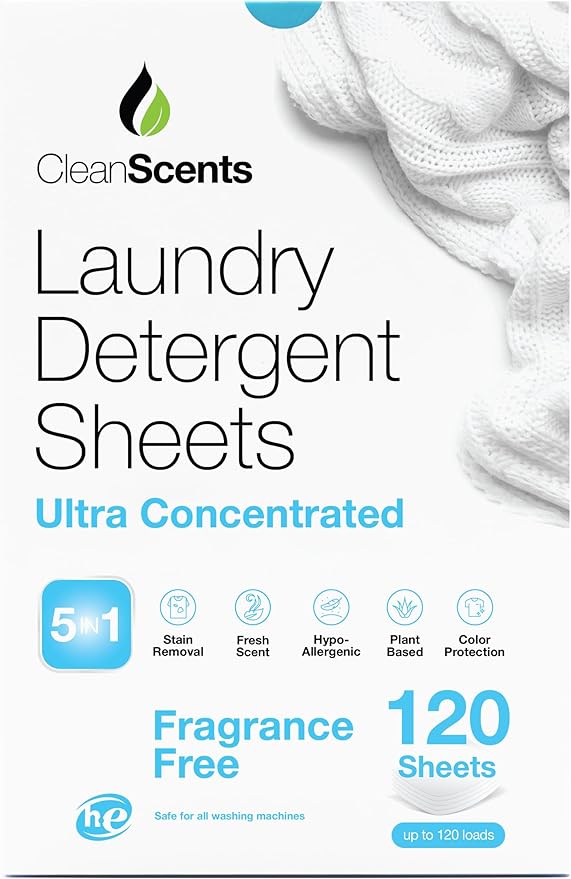 CleanScents Laundry Detergent Sheets (120 Sheets) (Fragrance Free)