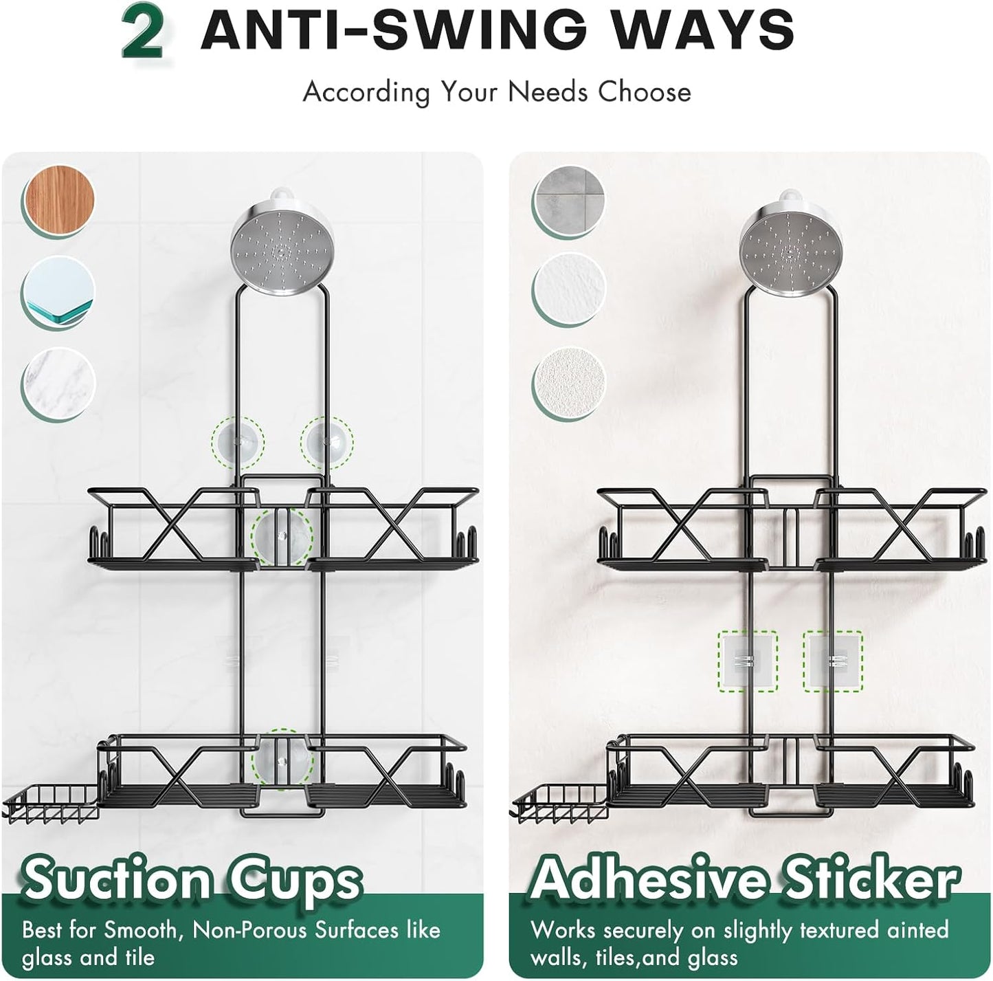 Stainless Steel Hanging Shower Caddy for Handheld Shower Heads,Adjustable Height Extra Long Bathroom Shower Organizer Hanger Rack with Hooks,Soap Holder