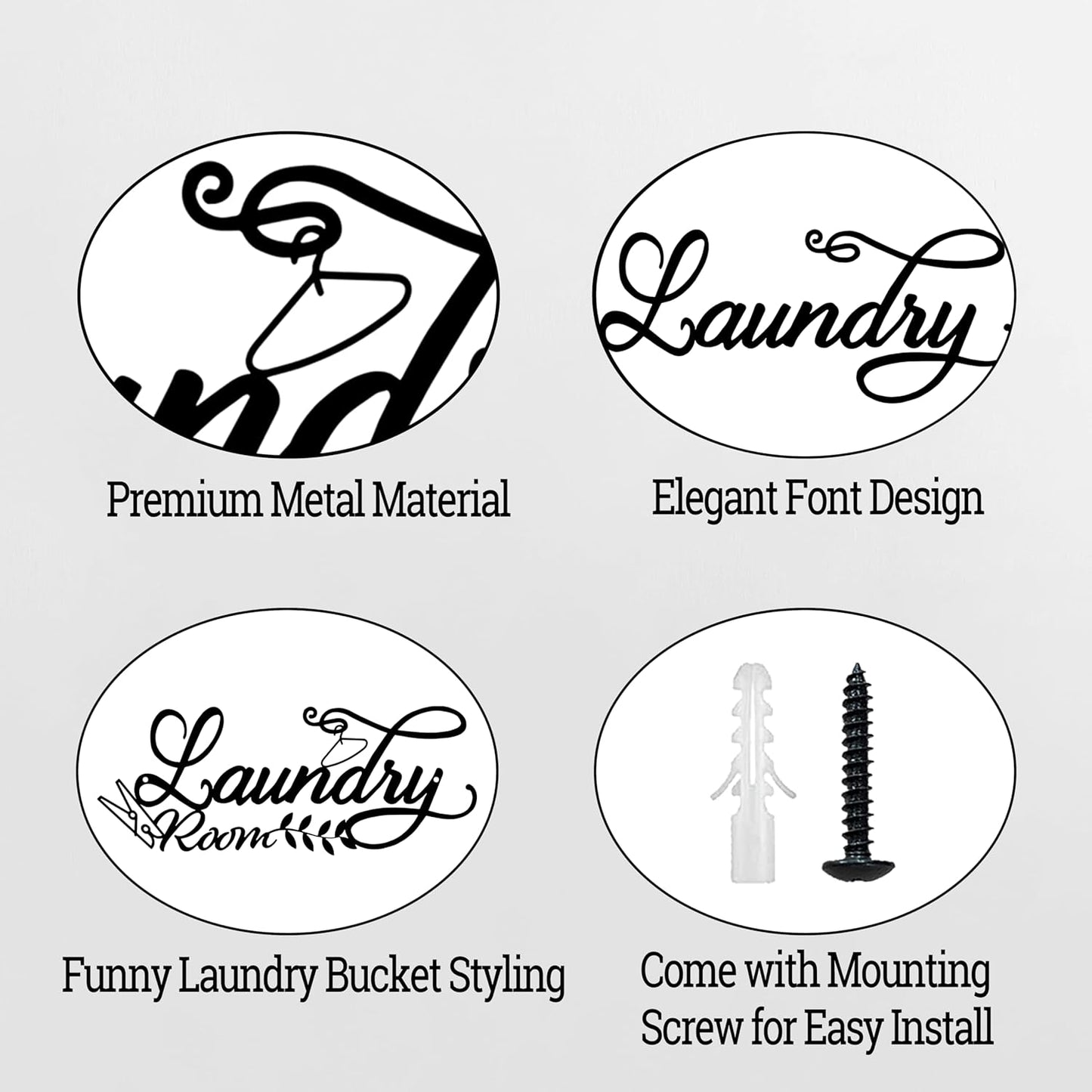 Farmhouse Black Metal Laundry Wall Organizer - Rust-Proof Utility Room Decor, Vintage Laundry Room Wall Art for Home, 15.7x6.2 Inch