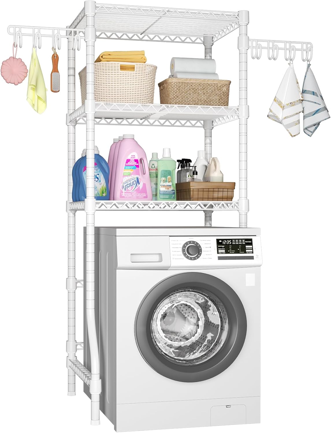 Ulif U8 Mini Laundry Room Storage Organizer, Over The Washer and Dryer Storage Shelves for Laundry Organization, 29.5”W x 17.3”D x 76.2”H, Suit Washing Machine Width Within 27.1”, Hold 304 lb, White