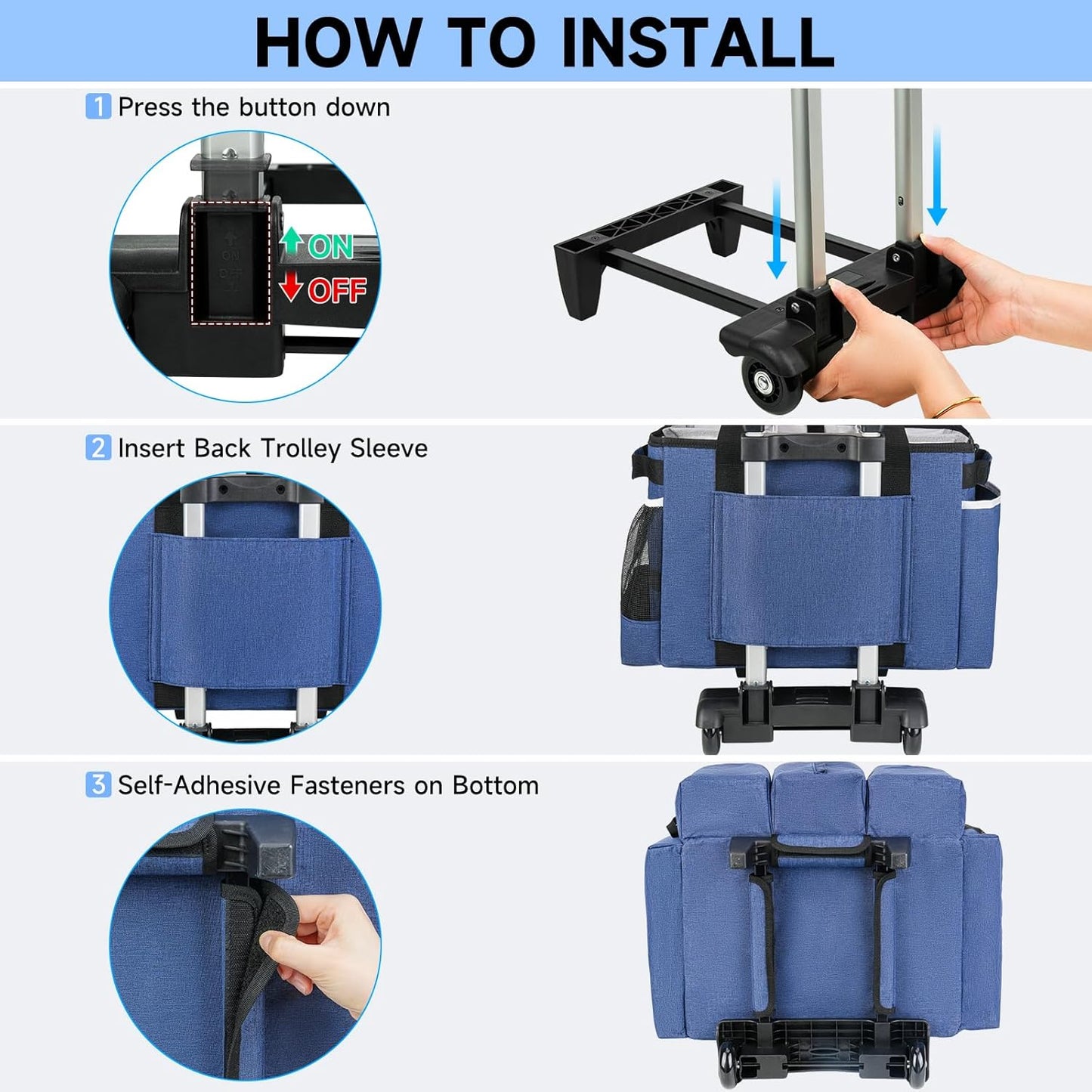 Large Rolling Cleaning Caddy Bag with Detachable Trolley,Cleaning Cart on Wheels with Shoulder Strap,Cleaning Supplies Organizer for Housekeepers,Blue