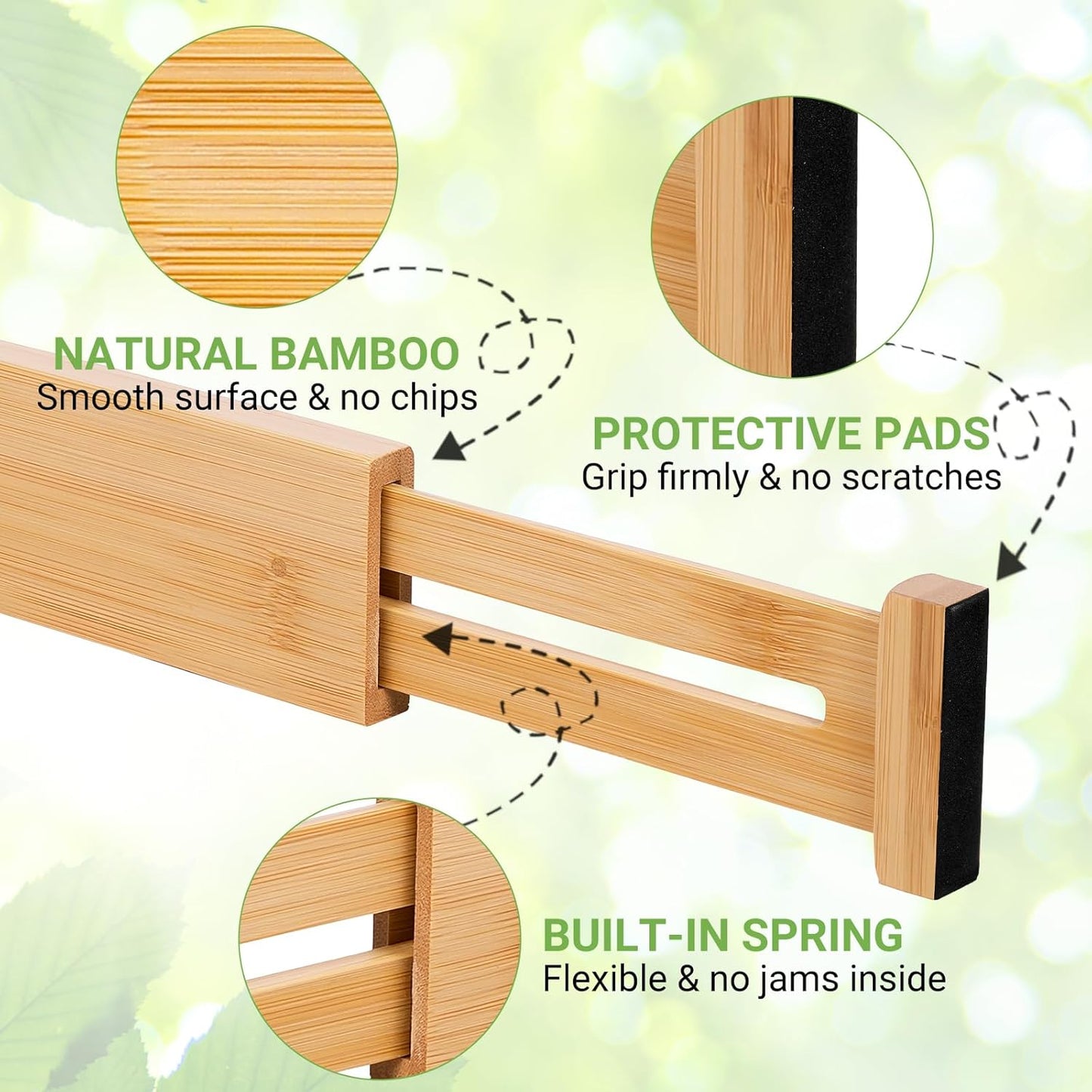 Bamboo Drawer Dividers 4 Pack, 16.4"-21.5" Expandable Drawer Organizer Separators for Kitchen, Bedroom, Dresser and office