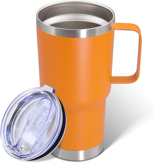 20 oz Tumbler with Handle and Lid, Stainless Steel Tumbler Insulated Travel Coffee Mug, Spill Proof Double Wall Vacuum Tumbler Cup Keep Drink Hot & Cold, Orange, 1 Pack