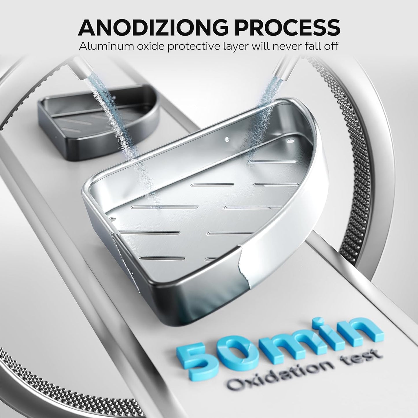 Nieifi Corner Shower Caddy Stand-5 Tier Rustproof Anodized Aluminum Standing Shower Organizer-Shower Caddy Corner-Dual Stability to Anti-Shaking-Height-Adjustable Legs for Uneven Surfaces-Silver