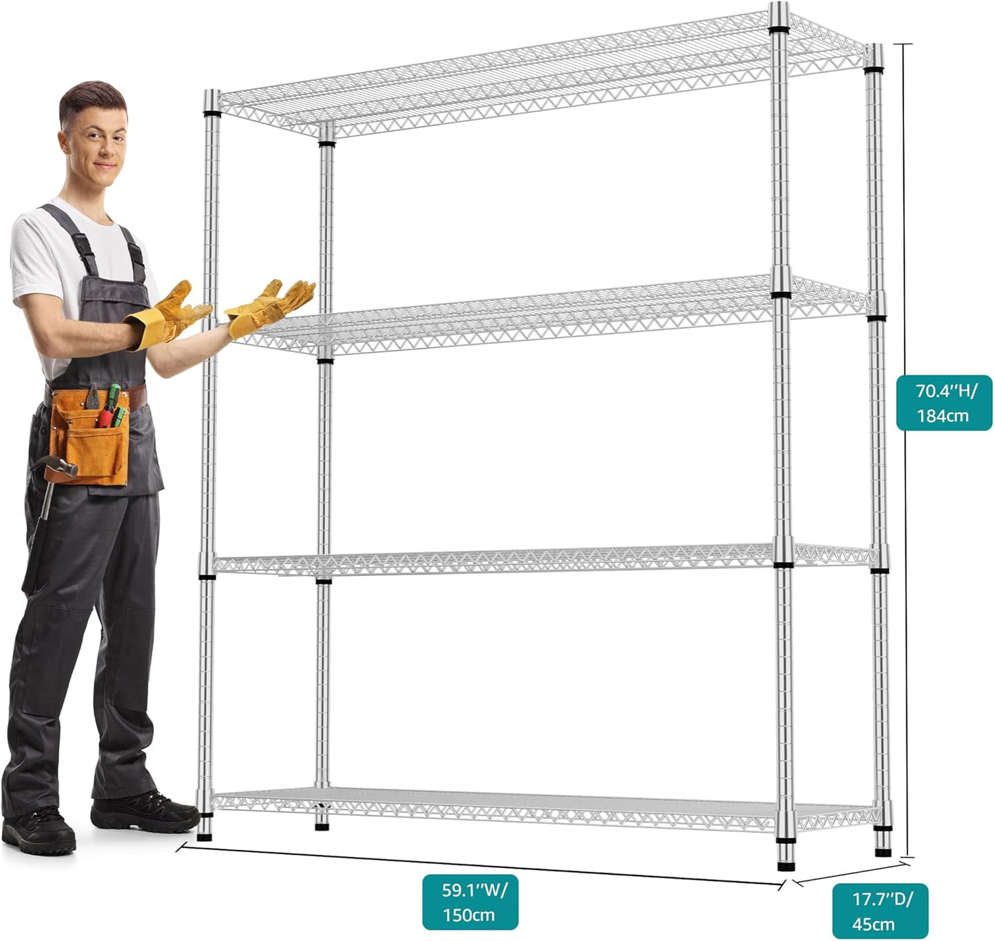 4 Tiers Shelf 2640 lbs Steel Storage Shelving Utility Shelving Unit Steel Organizer Wire Rack for Home,Kitchen,Office,Garage Chrome 17.7" D x 47.2" W x 70.3" H