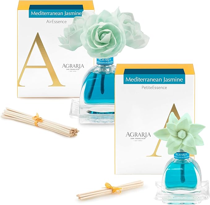 AGRARIA AirEssence & PetiteEssence Flower and Reed Diffuser Set, Luxury Home Fragrance Set, Scented Oil Reed Diffuser Gift for All Occasions