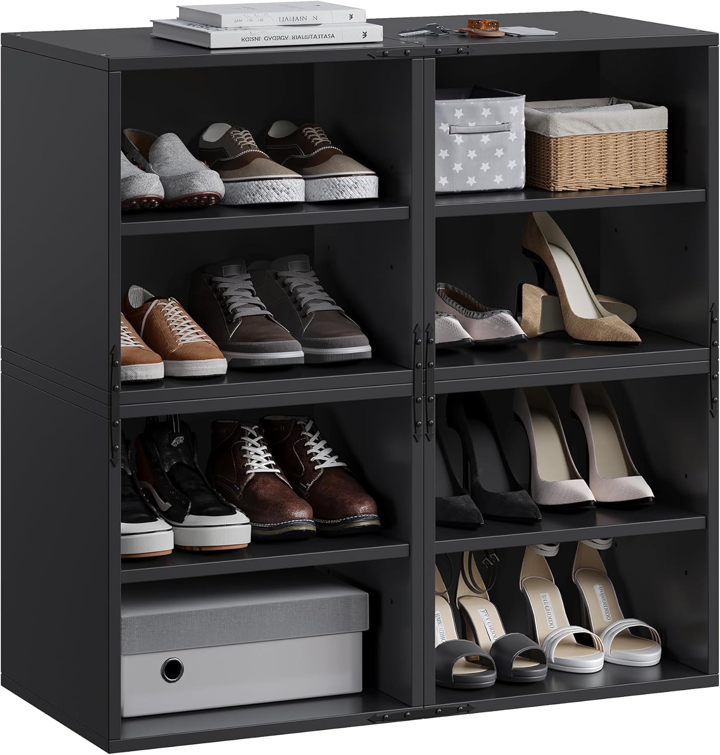 4-Tier Stackable Cube Storage Organizer, DIY Bookcase with 4 Removable Open Shelves & Anti-Tip Design, Cube Book Shelf for Bedroom, Office, Dorm,30" W x 11.81" D x 30" H, Black