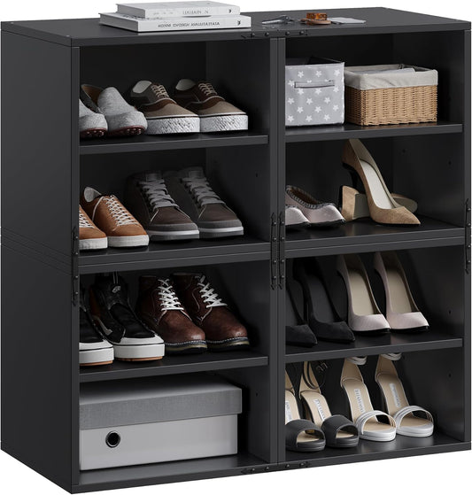 4-Tier Stackable Cube Storage Organizer, DIY Bookcase with 4 Removable Open Shelves & Anti-Tip Design, Cube Book Shelf for Bedroom, Office, Dorm,30" W x 11.81" D x 30" H, Black