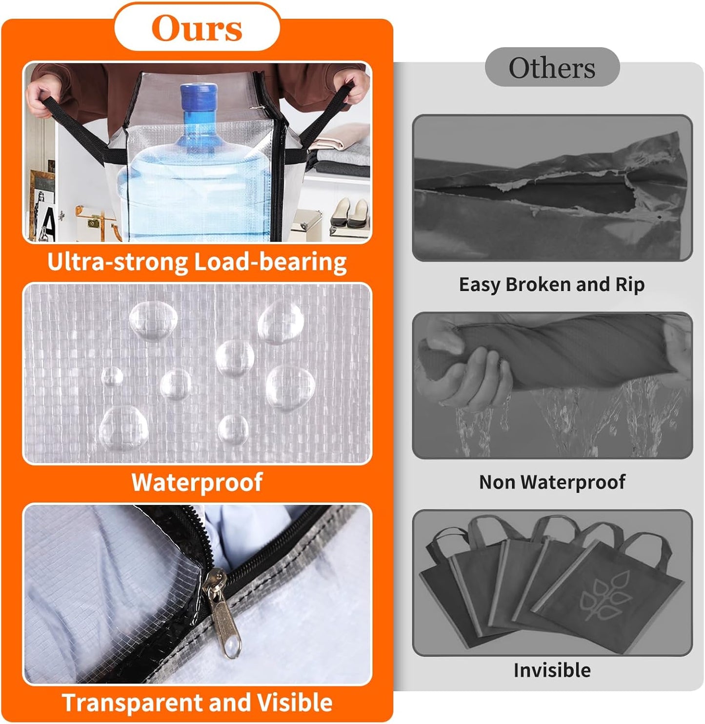 6 Pack Clear Storage Bags for Comforter, Clothes & Bedding, Plastic Blanket Storage with Zipper and Handle, Moving Bags, Closet Organizer and Under-Bed Storage (90L)